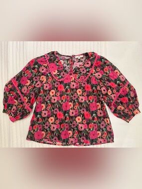 ENTRO -  Floral Pink Multi-Color Scalloped Collar Blouse - Like new - Never worn